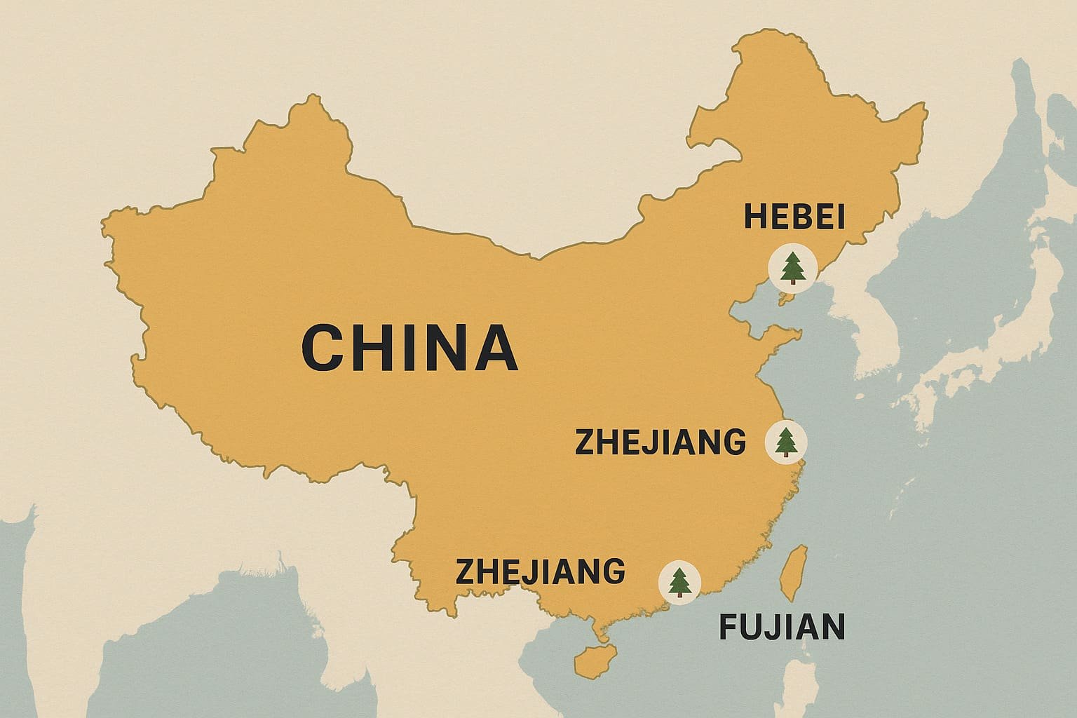 china christmas tree manufacturing regions highlighted on export map