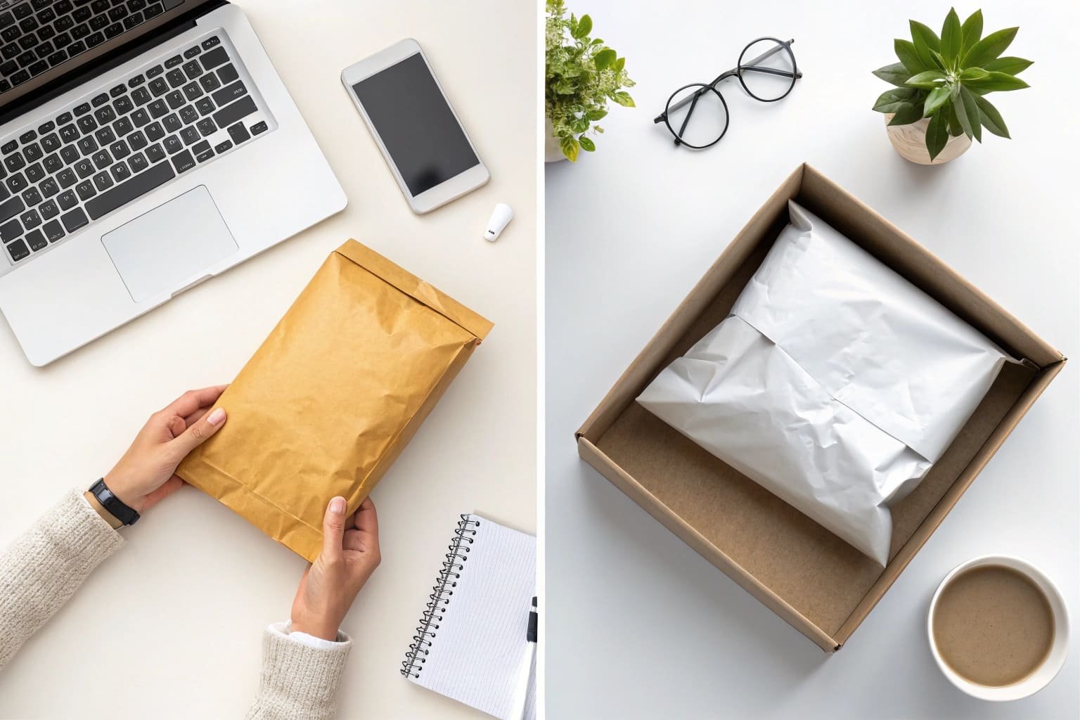 ecommerce parcel and shipping box on work desk