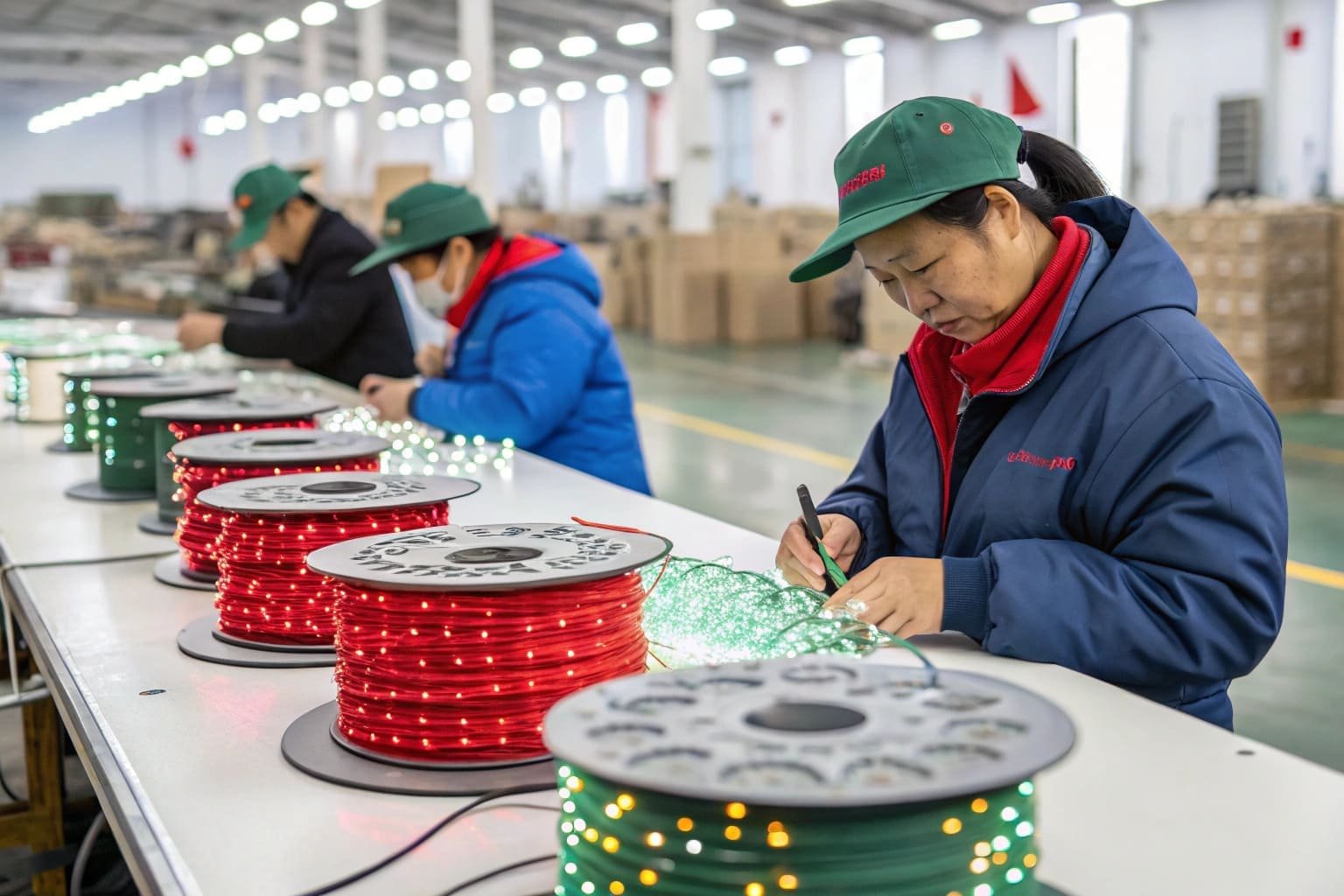 led christmas rope lights inspection at production line