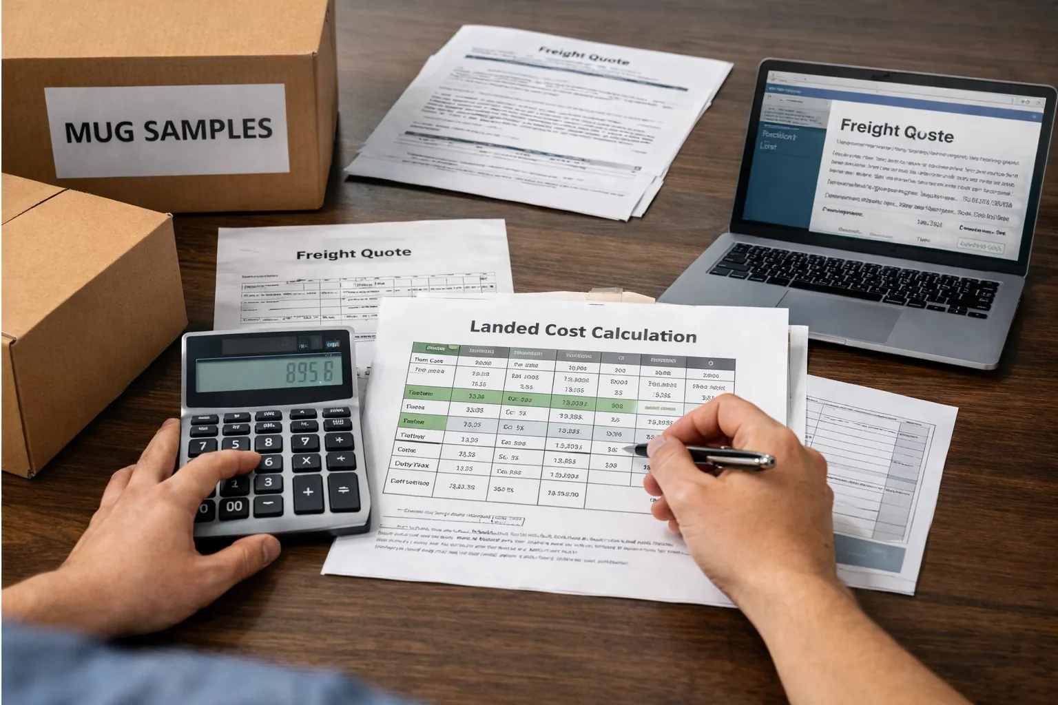 Promotional mugs wholesale costing Promotional mug samples with freight quote paperwork for wholesale importers, export-ready sourcing